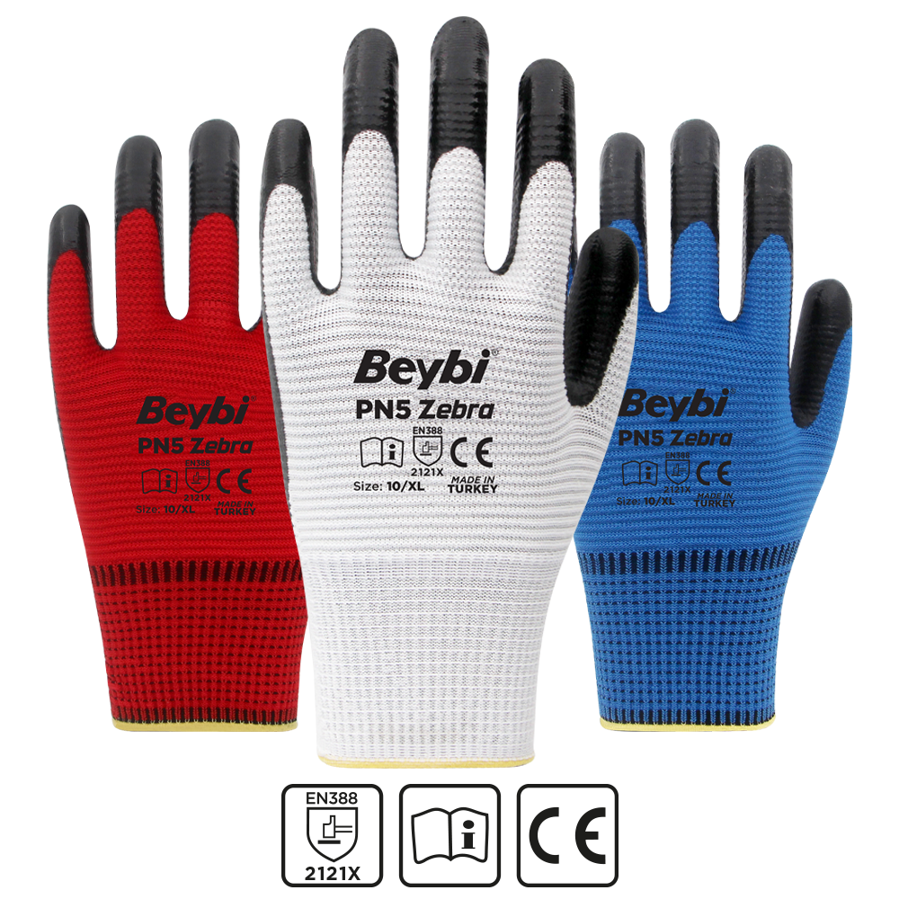 PN5 Zebra Polyester Örme Nitril Eldiven