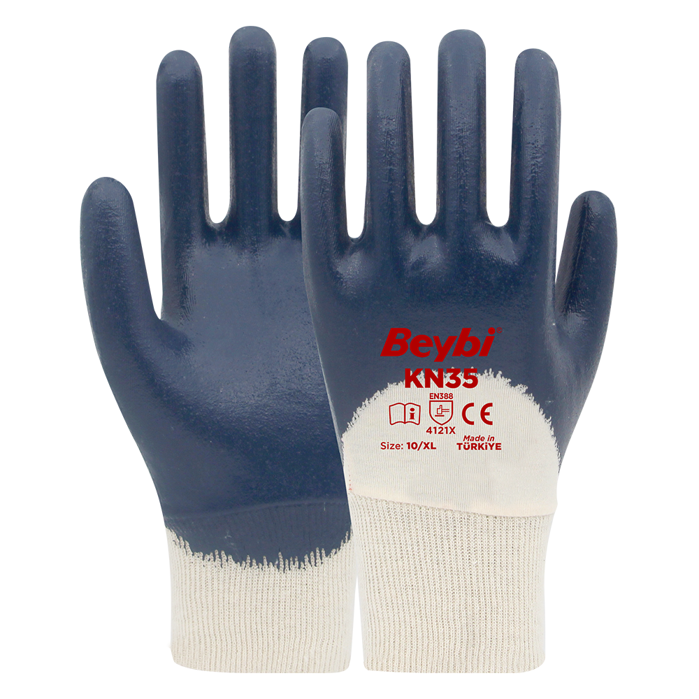 KN35 Yüksek Performanslı 3/4 Nitril Kaplı Pamuk Eldiven