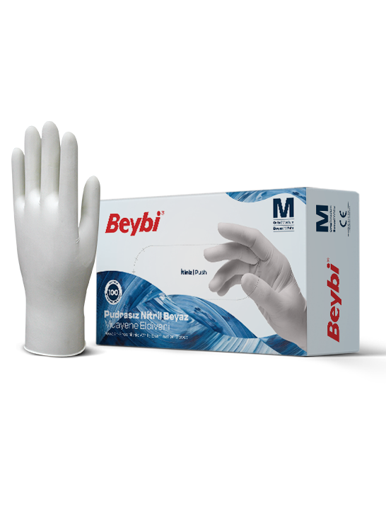 Powder Free White Nitrile Examination Gloves - Box of 100