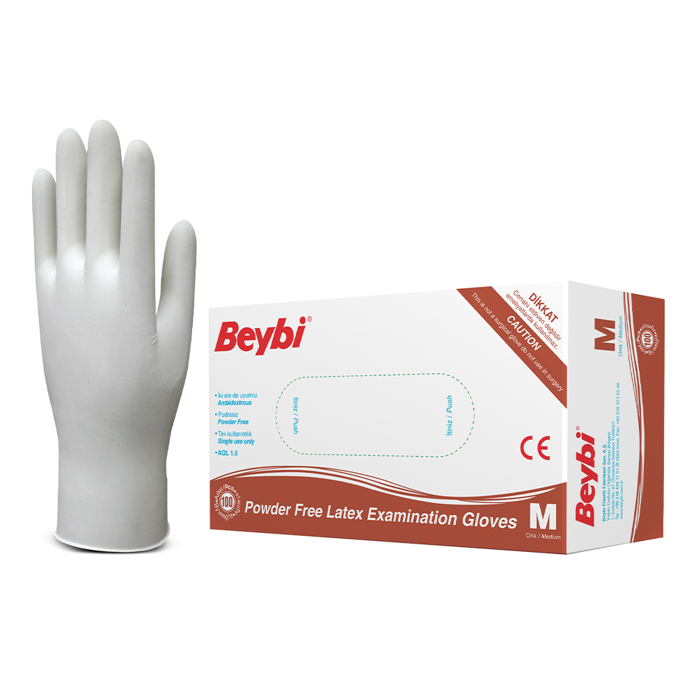 Powder Free Latex Examination Gloves - Box of 100