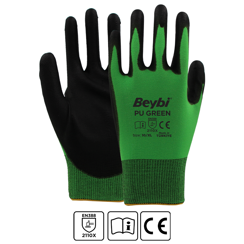 Pu Green Poliüretan Kaplı Polyester Örme Eldiven