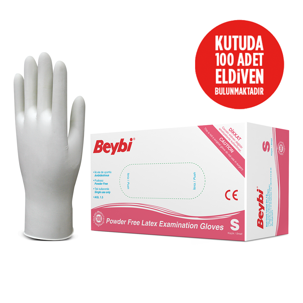 Powder Free Latex Examination Gloves - Box of 100
