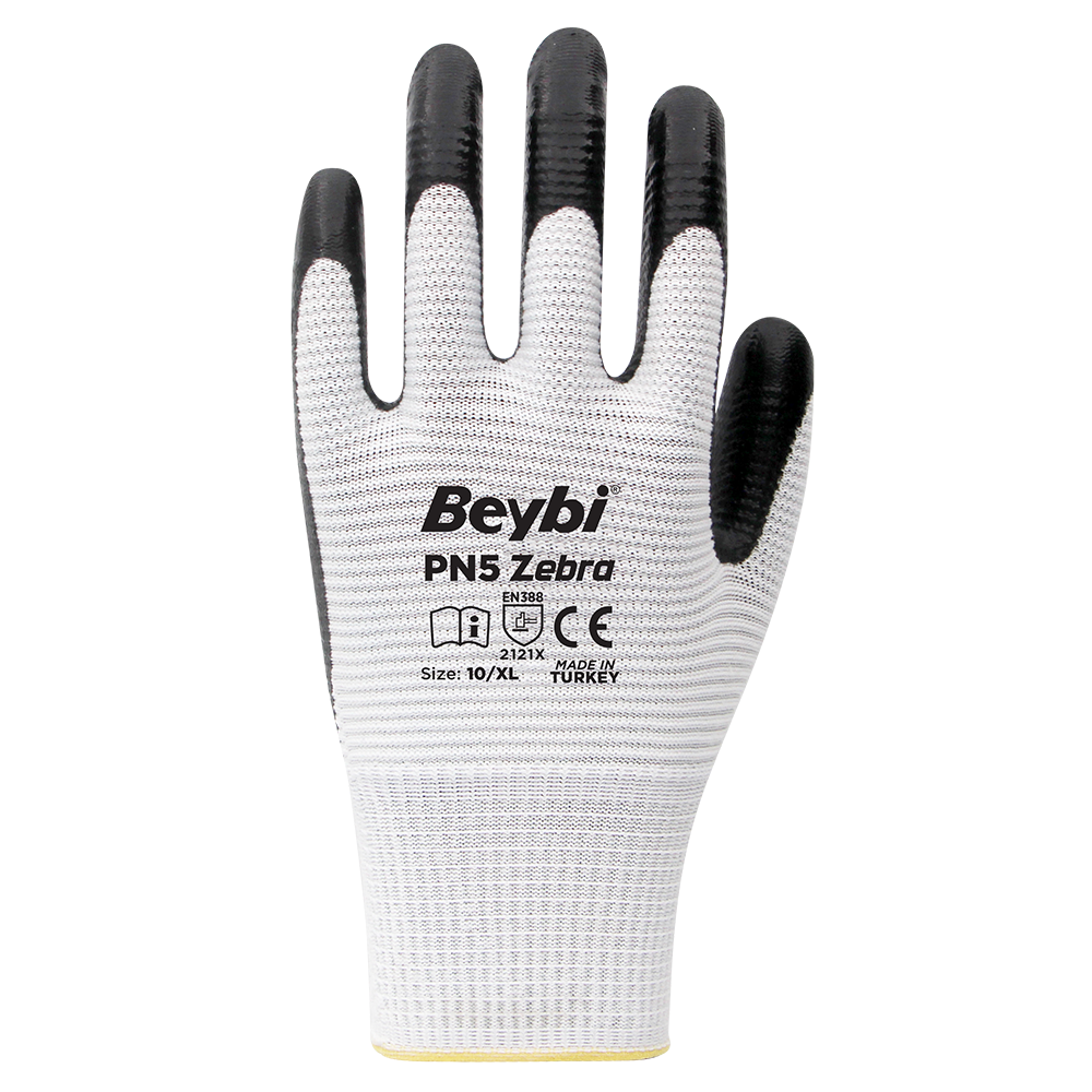 PN5 Zebra Polyester Örme Nitril Eldiven