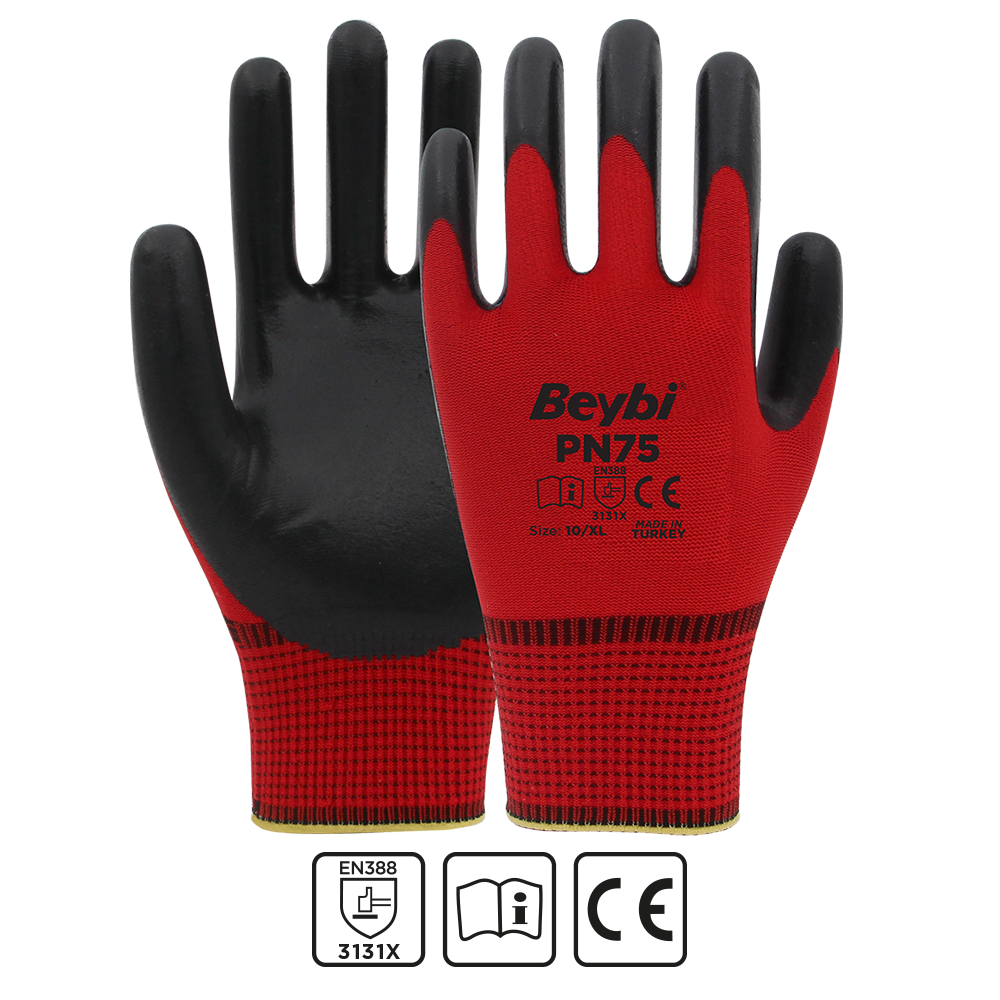 PN75 Polyester Örme Nitril Eldiven