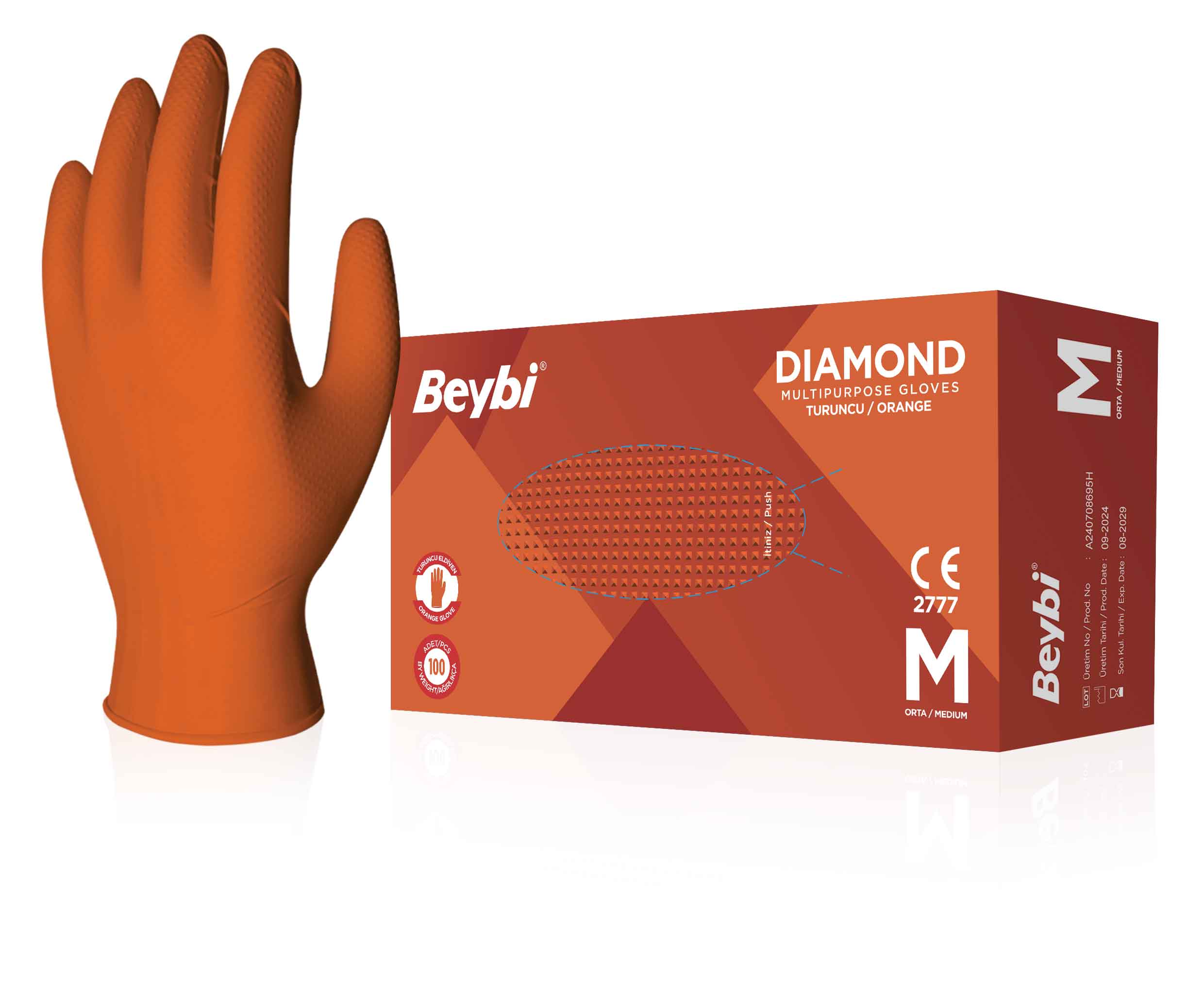 Diamond Orange Nitrile Gloves - Box of 100