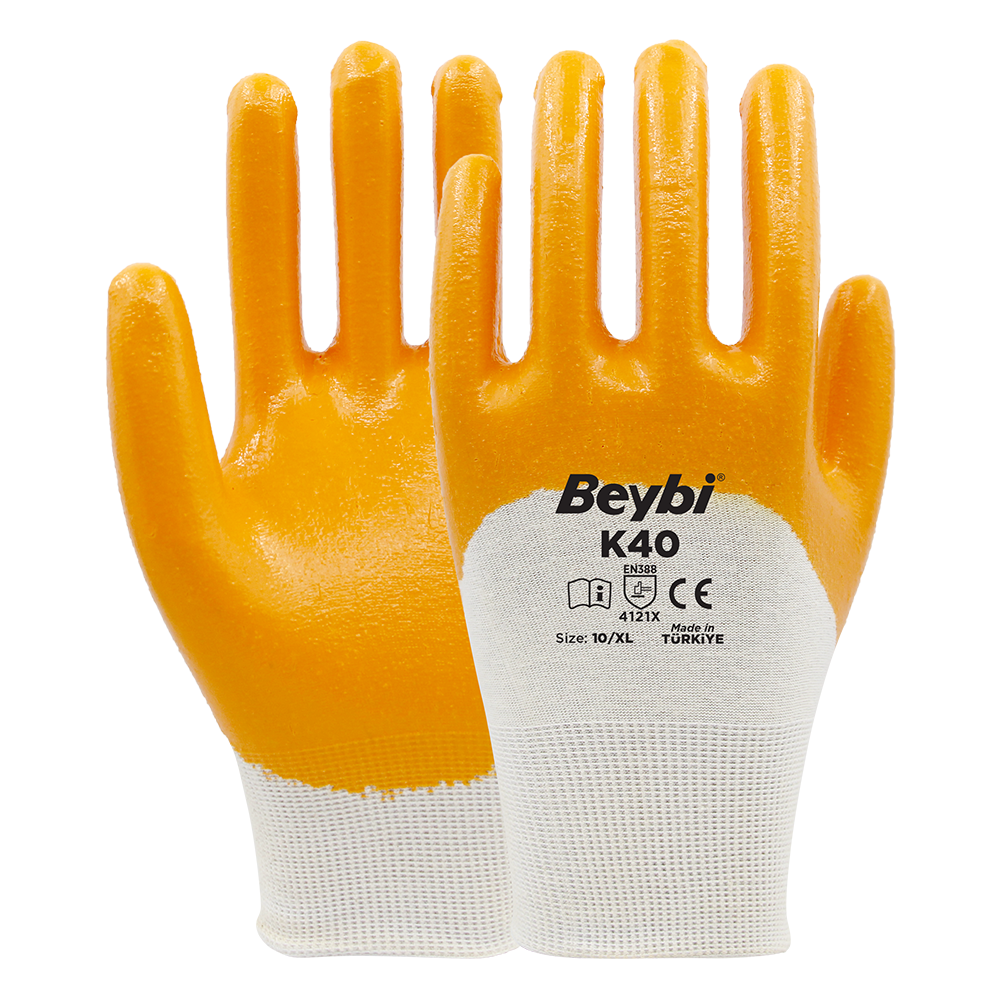 K40 Nitril Kaplı Pamuk ve Polyester Örgü Eldiven