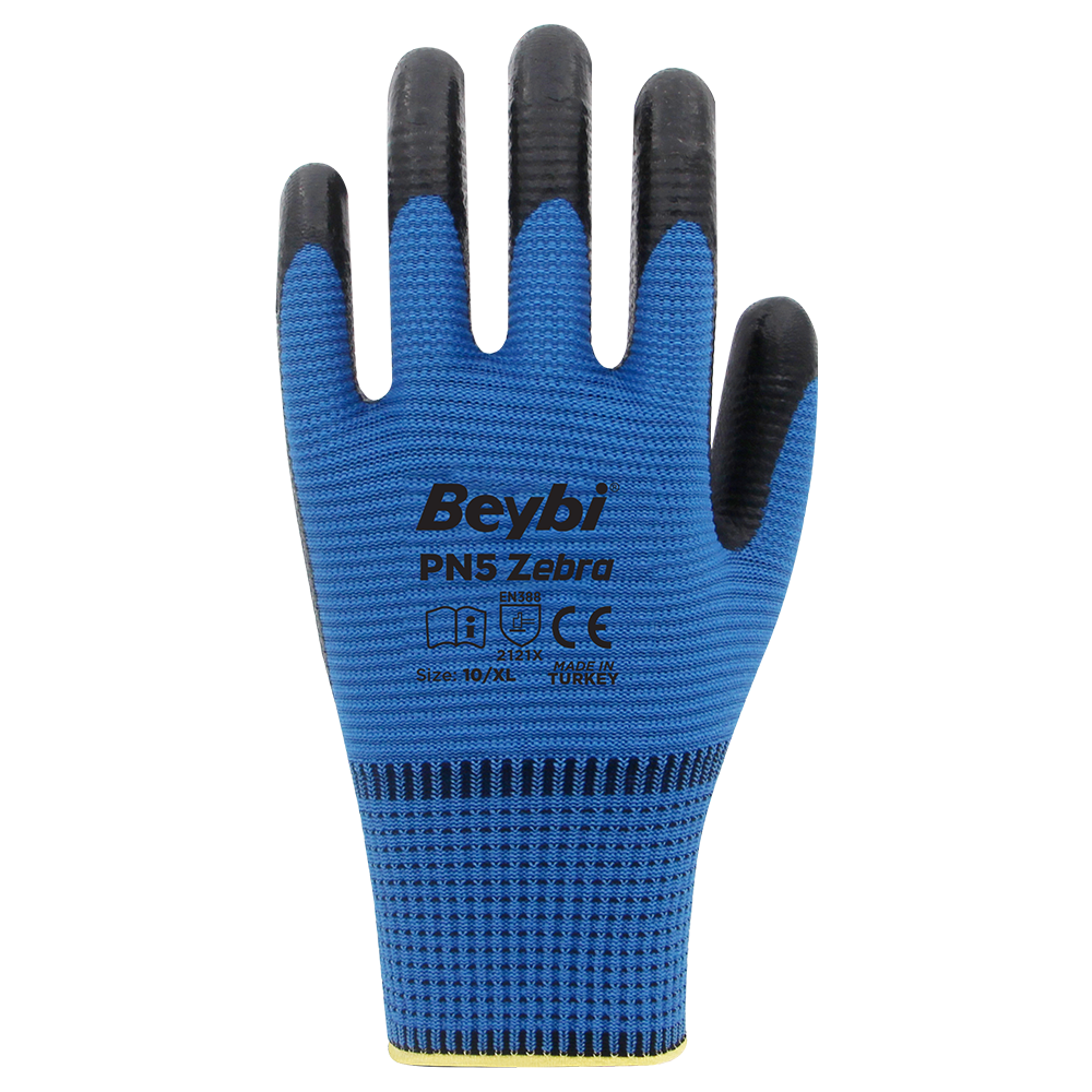 PN5 Zebra Polyester Örme Nitril Eldiven