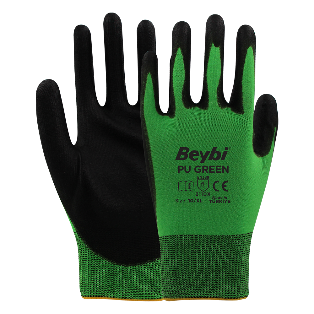 Pu Green Poliüretan Kaplı Polyester Örme Eldiven
