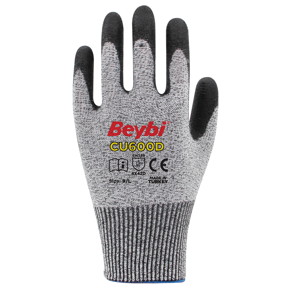 CU600 D PU Coated Polythene Cut Resistant Knitted Gloves