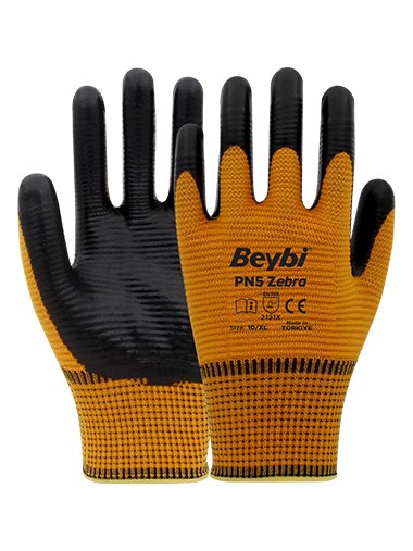 PN5 Zebra Polyester Örme Nitril Eldiven